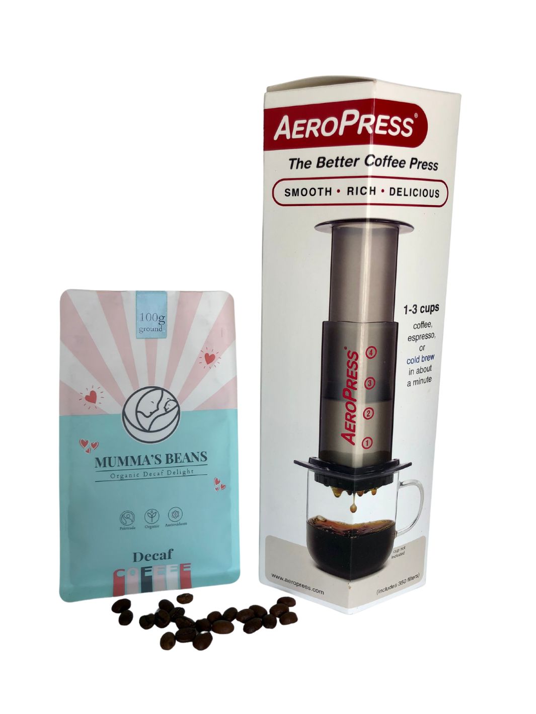 aeropress coffee maker with organic decaf